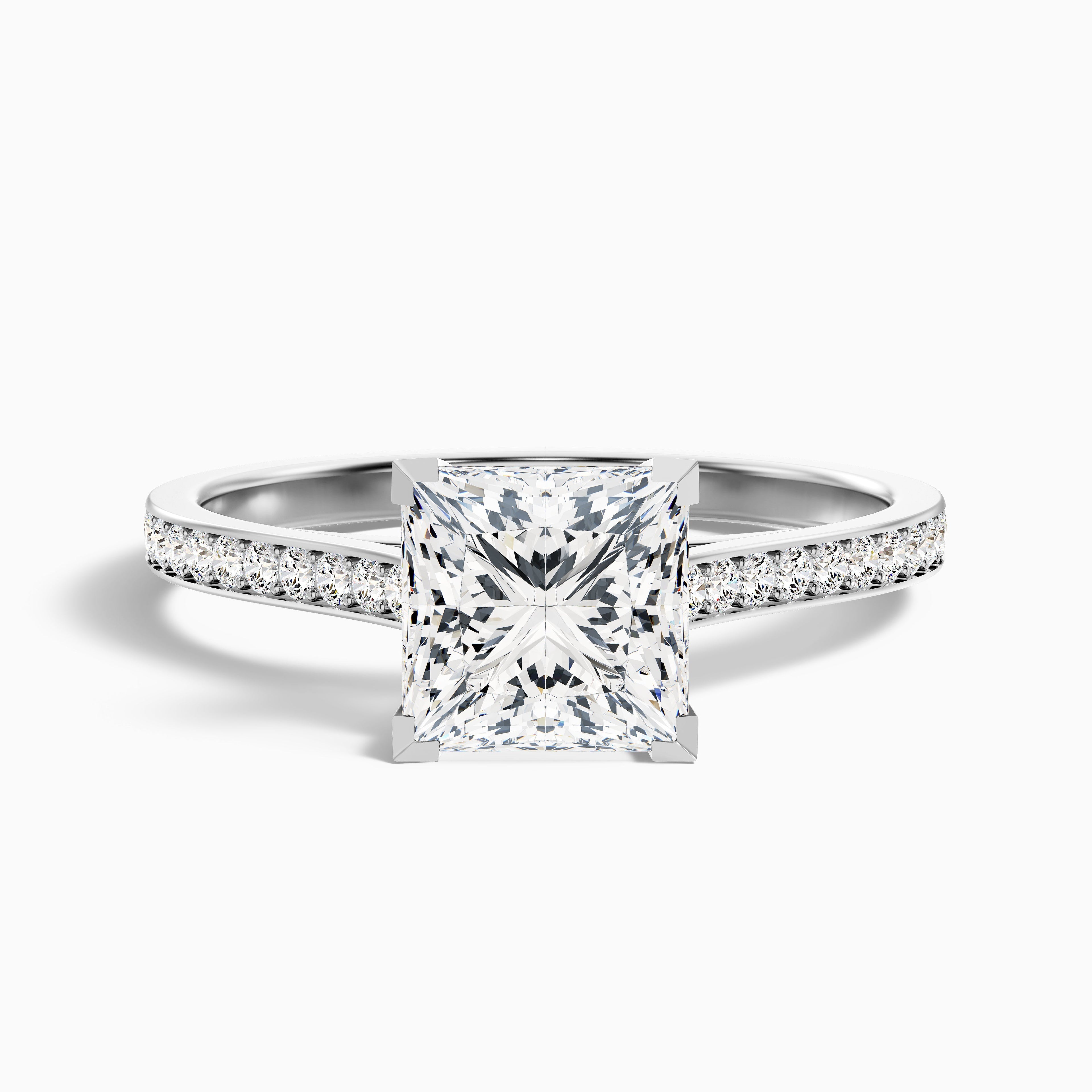 Ava 4.5 Carat Princess Cut Side Stone Pave Moissanite Engagement Ring in 14k Rose Gold
