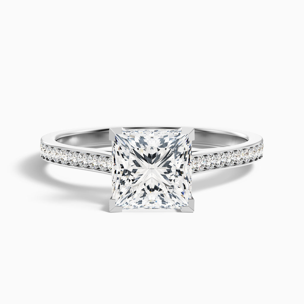 Ava 2.5 Carat Princess Cut Side Stone Pave Moissanite Engagement Ring in 10k White Gold