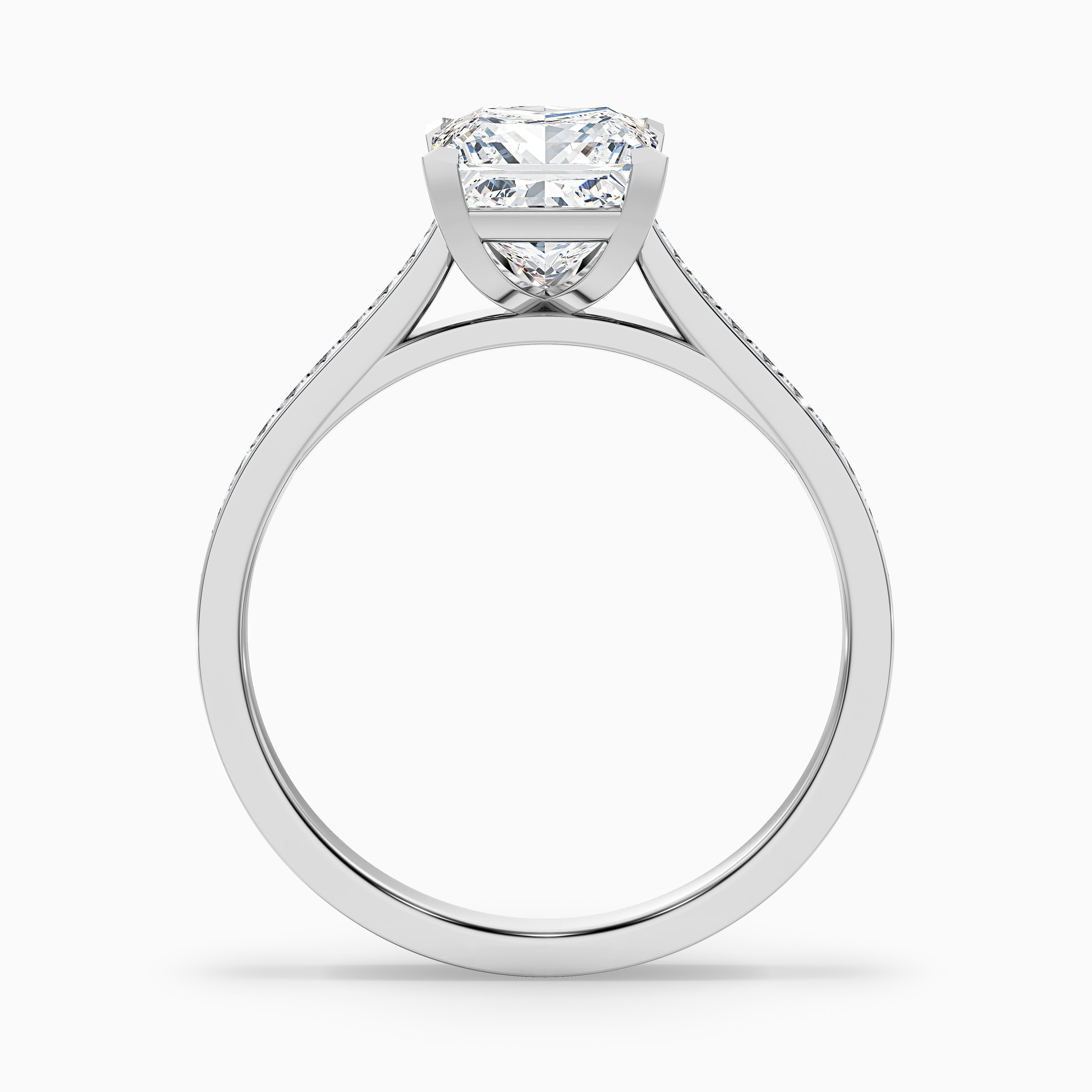 Ava 4.5 Carat Princess Cut Side Stone Pave Moissanite Engagement Ring in 14k White Gold