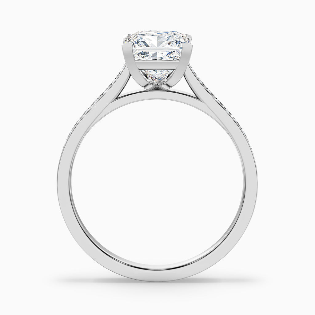 Ava 5 Carat Princess Cut Side Stone Pave Moissanite Engagement Ring in 10k Yellow Gold