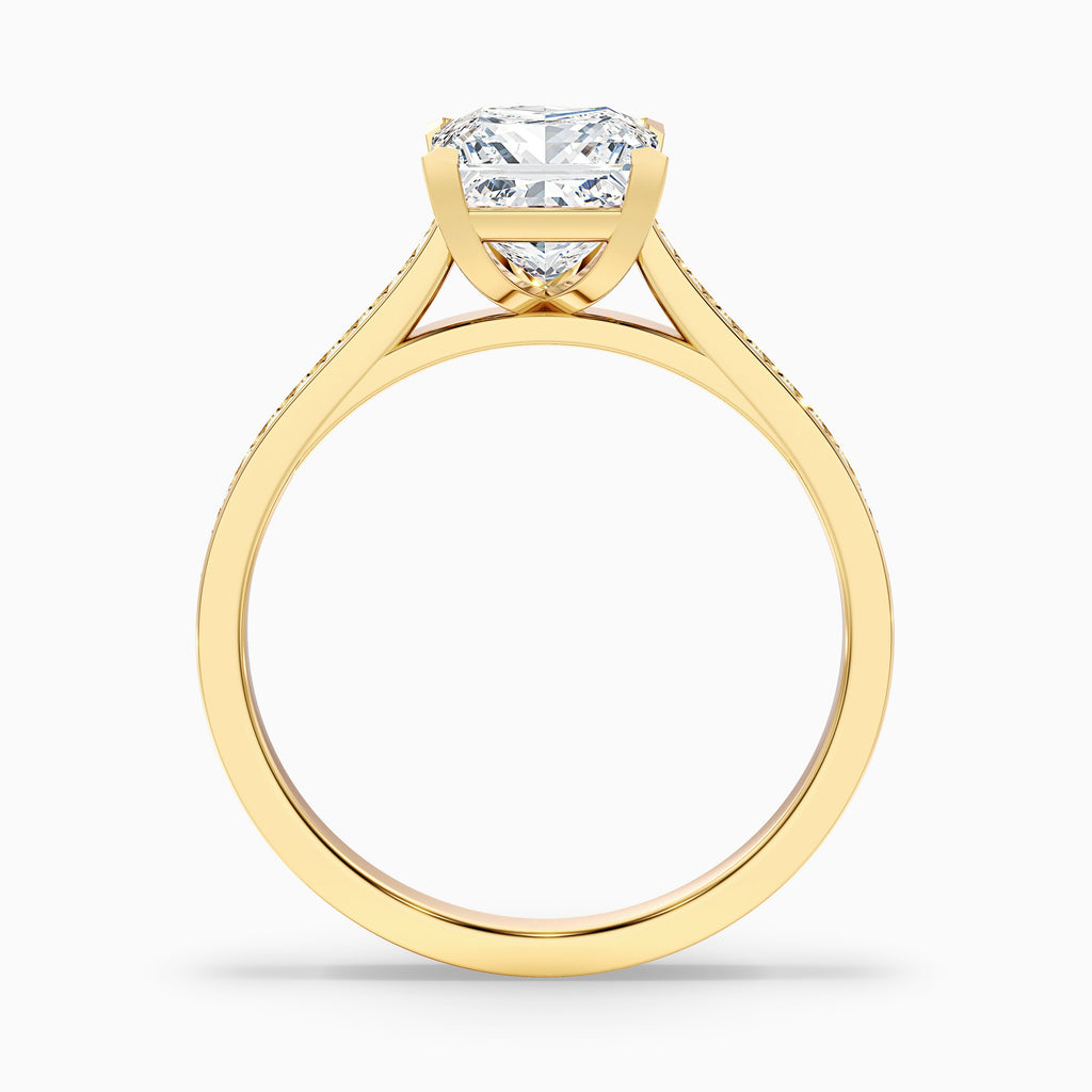 Ava 3 Carat Princess Cut Side Stone Pave Moissanite Engagement Ring in 14k White Gold