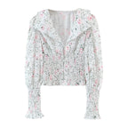 Autumn Blogger Floral Large Collared Single Elasticated Waist Lantern Sleeve Long Sleeve Shirt Bella Mia