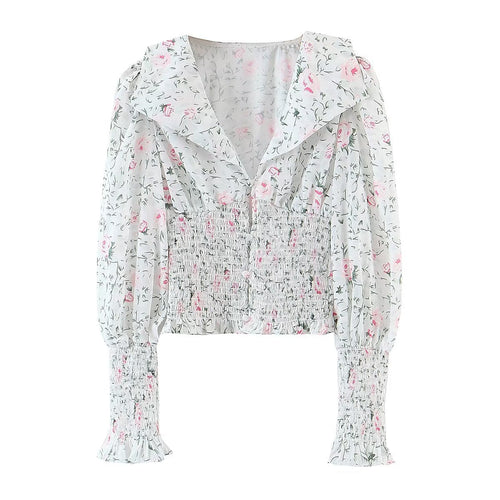 Autumn Blogger Floral Large Collared Single Elasticated Waist Lantern Sleeve Long Sleeve Shirt Bella Mia