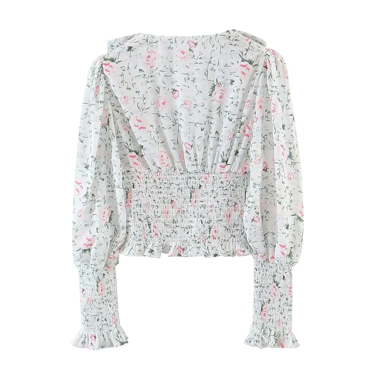 Autumn Blogger Floral Large Collared Single Elasticated Waist Lantern Sleeve Long Sleeve Shirt Bella Mia