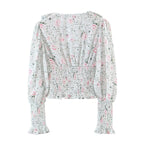 Autumn Blogger Floral Large Collared Single Elasticated Waist Lantern Sleeve Long Sleeve Shirt Bella Mia