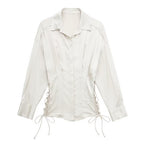 Autumn Women Long Sleeve Lace up Slim Fit Satin Shirt Bella Mia