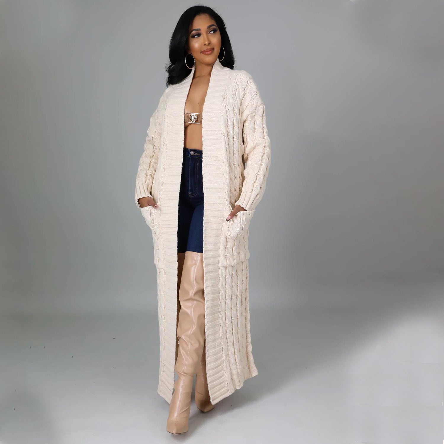 Autumn Winter Women Clothing Sexy Casual Long Sleeve Long Sweater Coat Bella Mia