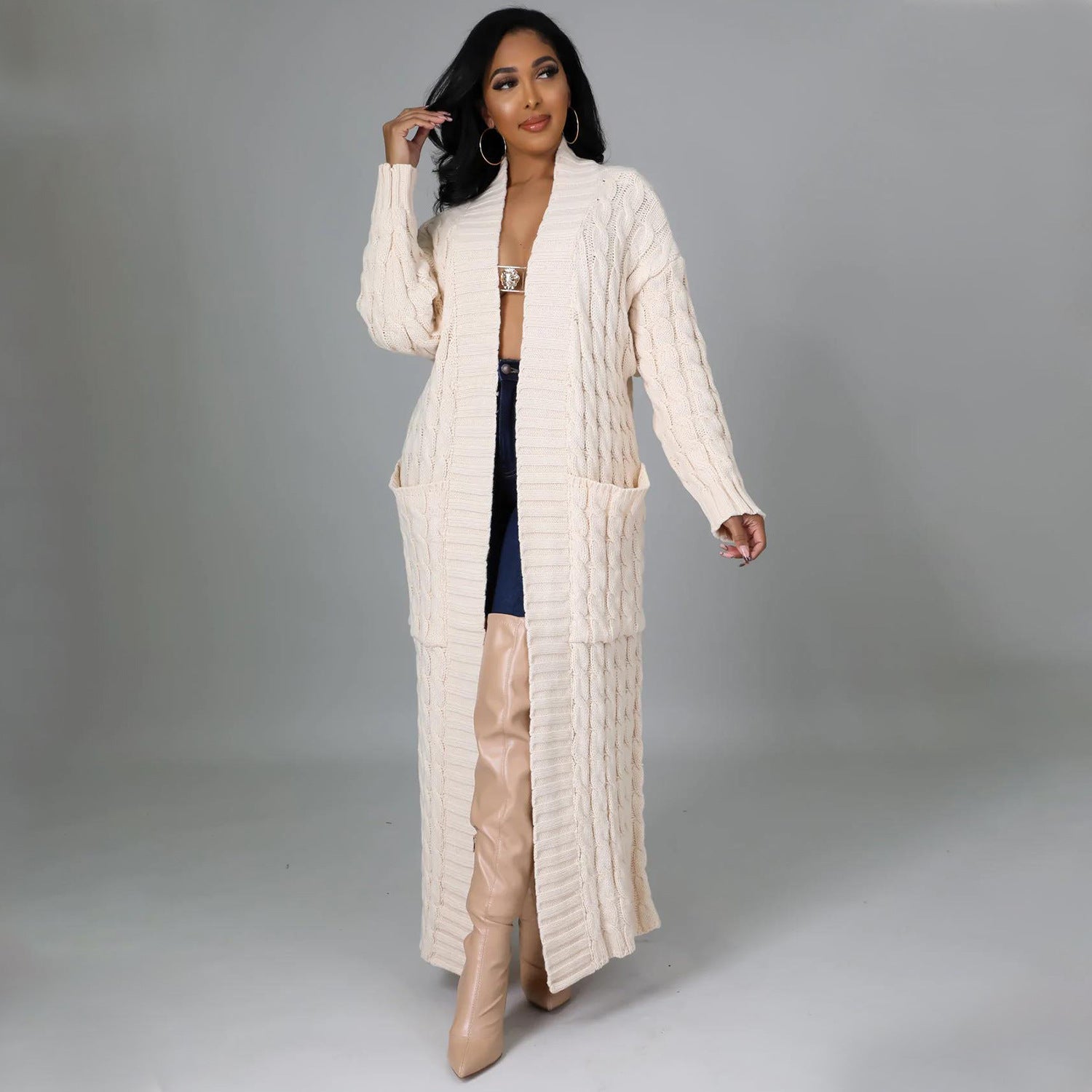 Autumn Winter Women Clothing Sexy Casual Long Sleeve Long Sweater Coat Bella Mia