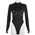 Sexy Long Sleeved Printed High Elastic Bodysuit Hollow Out Cutout Women Top Bella Mia