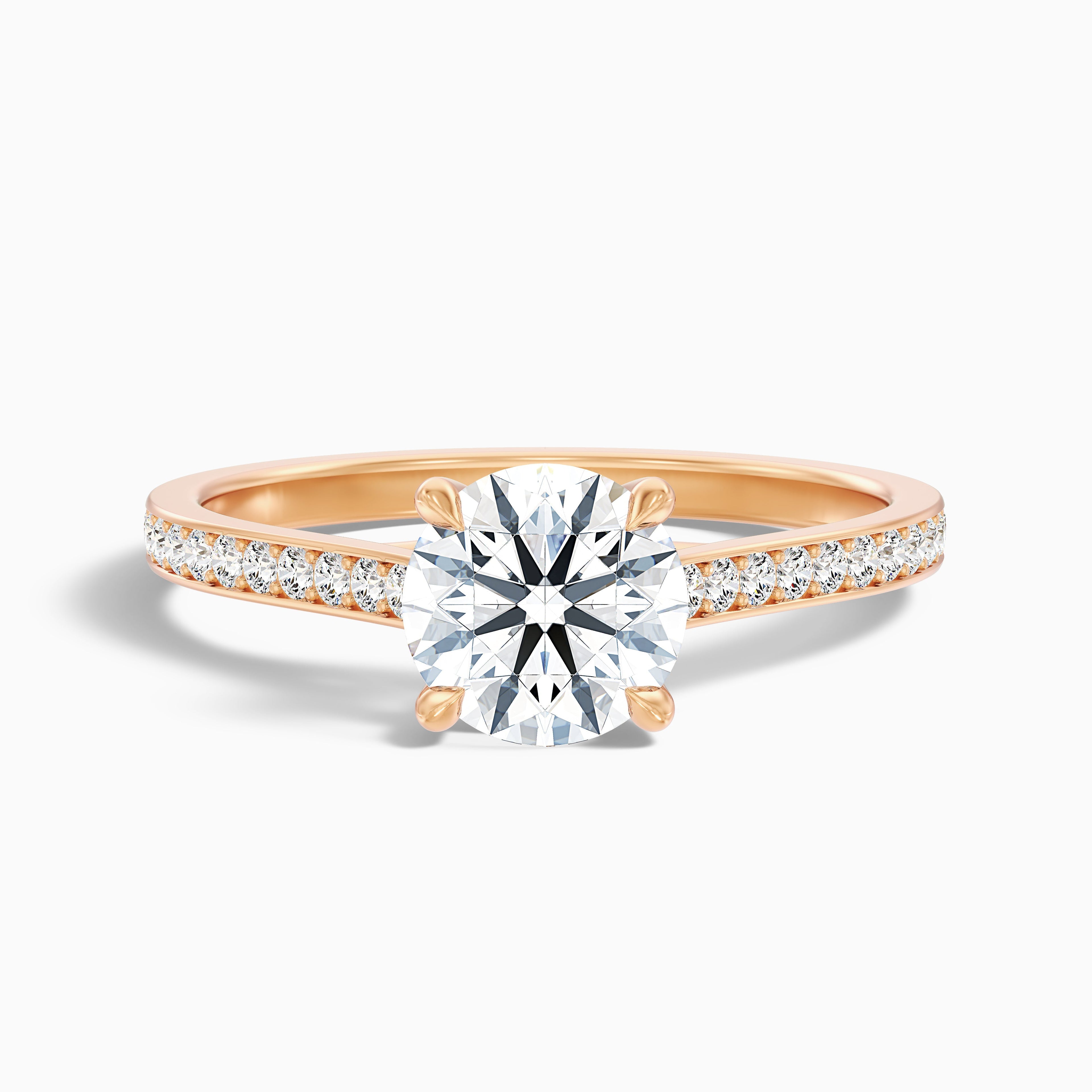 Kate 4 Carat Round Side Stone Pave Moissanite Engagement Ring in Platinum