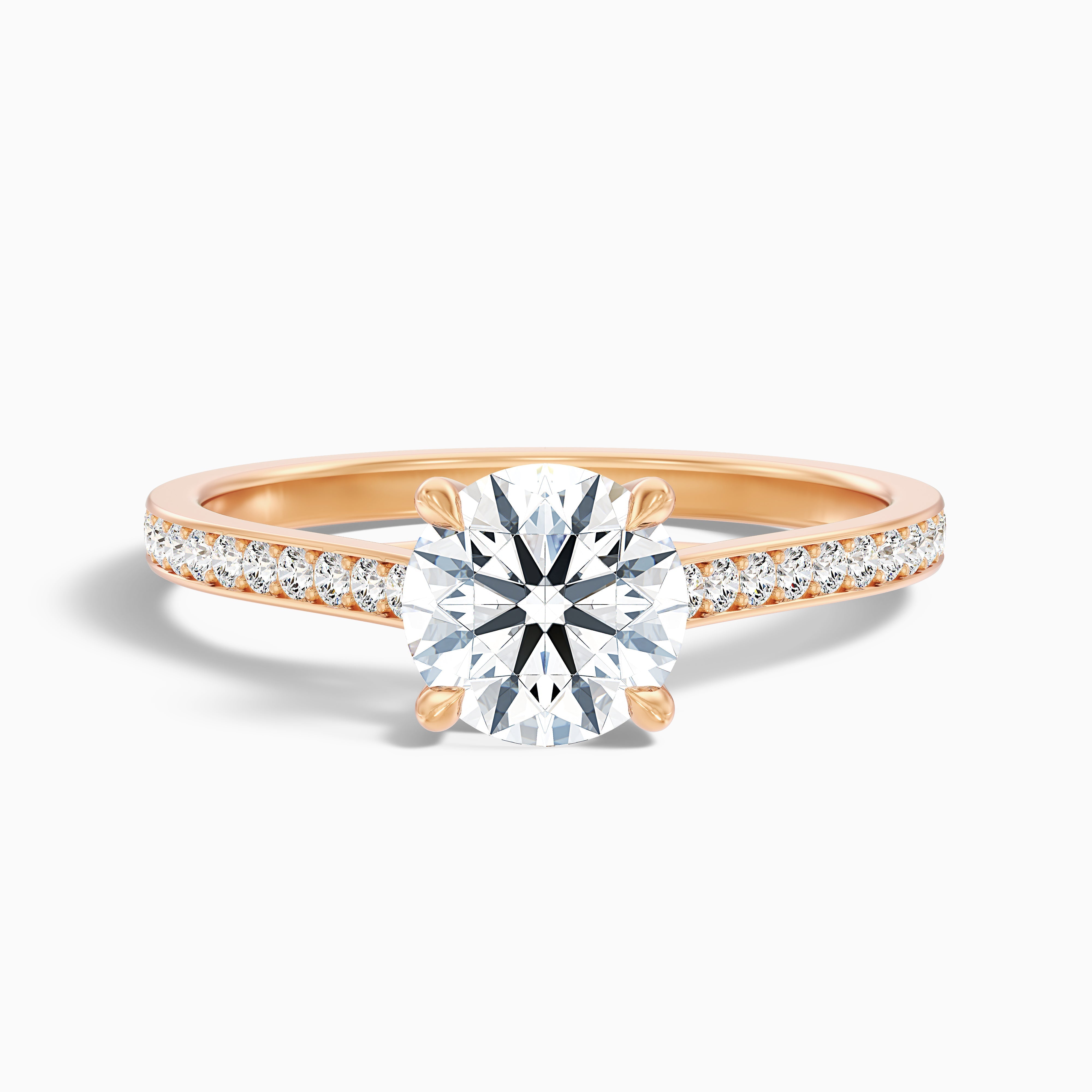 Kate 3 Carat Round Side Stone Pave Moissanite Engagement Ring in 14k Yellow Gold