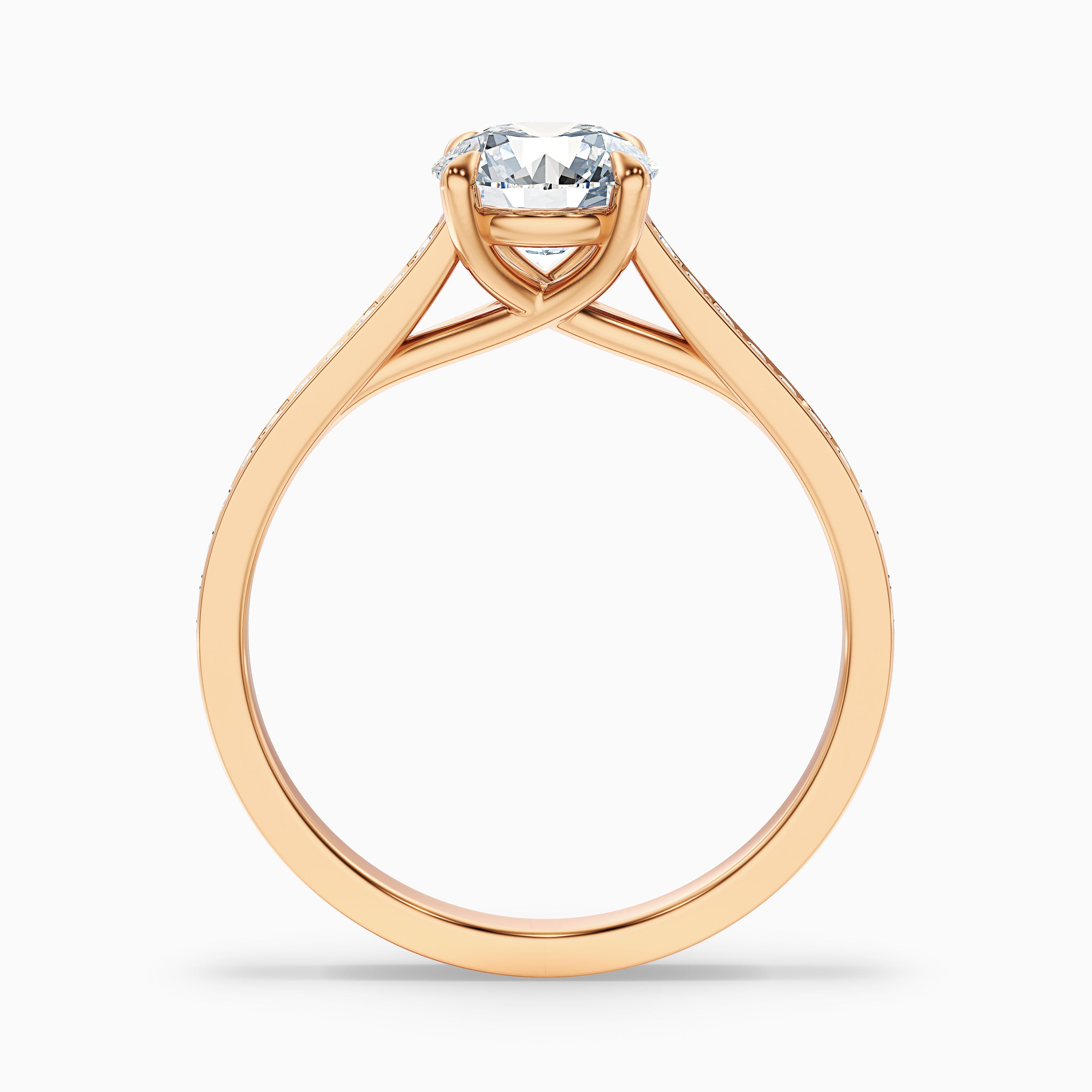 Kate 5 Carat Round Side Stone Pave Moissanite Engagement Ring in 18k Yellow Gold