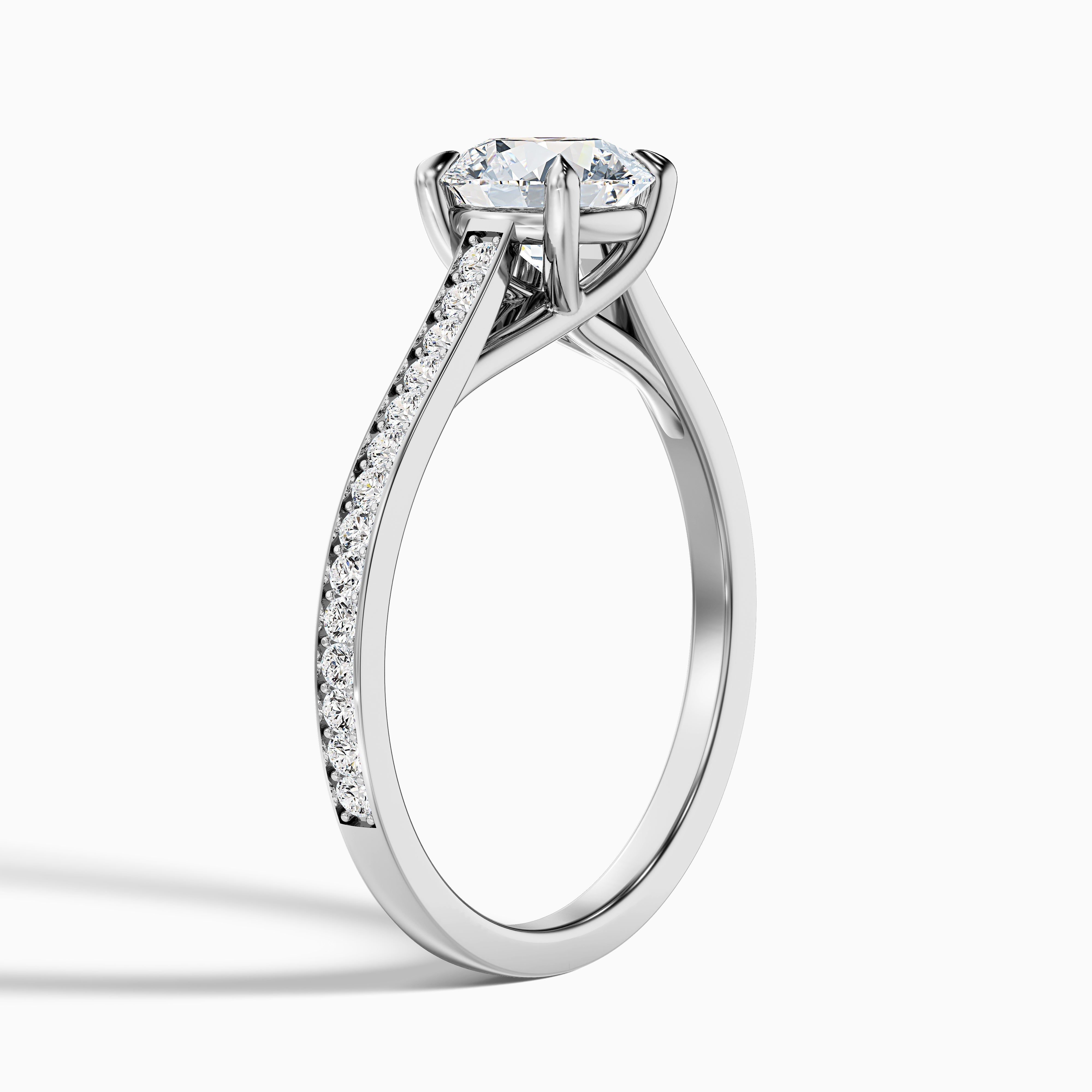 Kate 2 Carat Round Side Stone Pave Moissanite Engagement Ring in 10k Rose Gold
