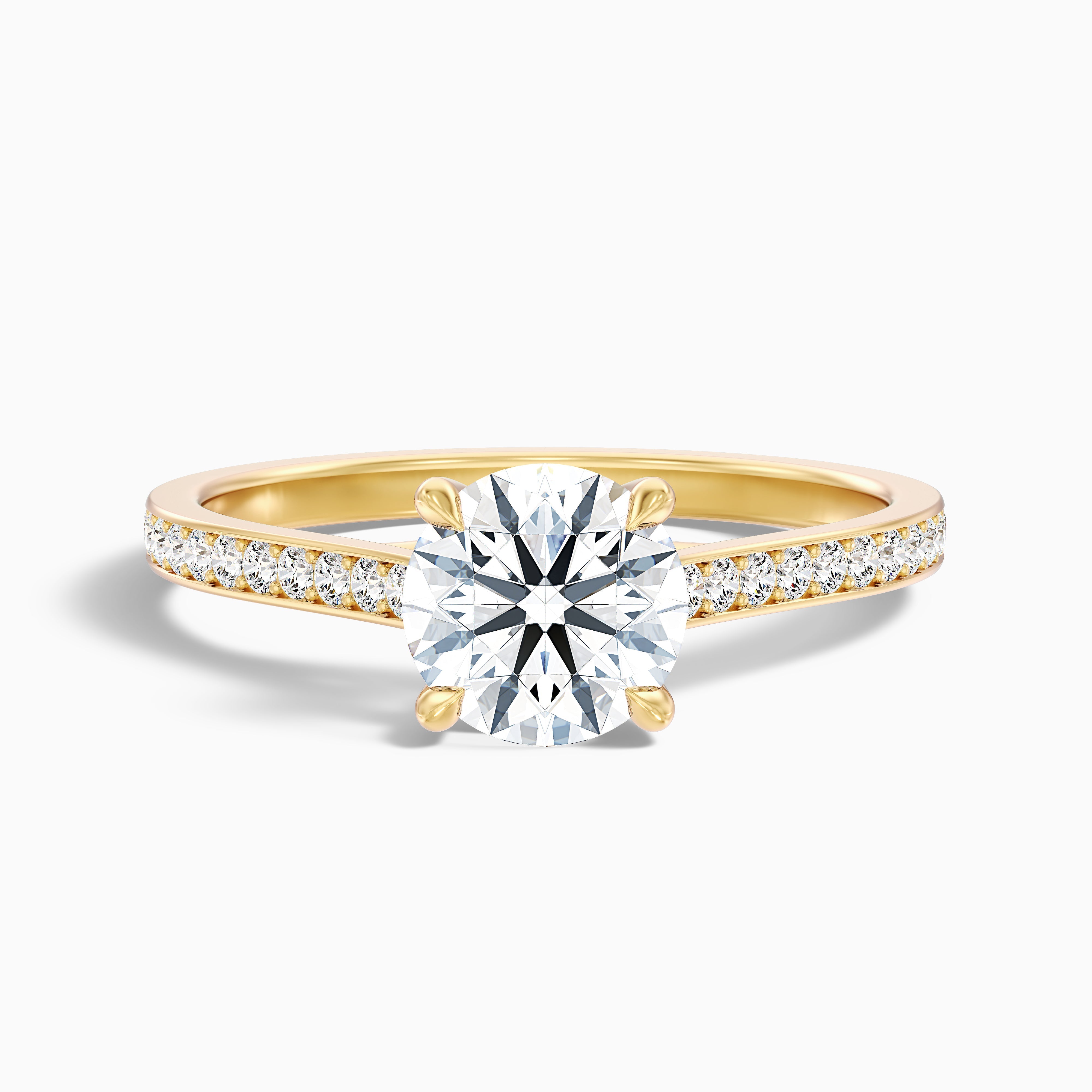 Kate 4.5 Carat Round Side Stone Pave Moissanite Engagement Ring in 18k Yellow Gold