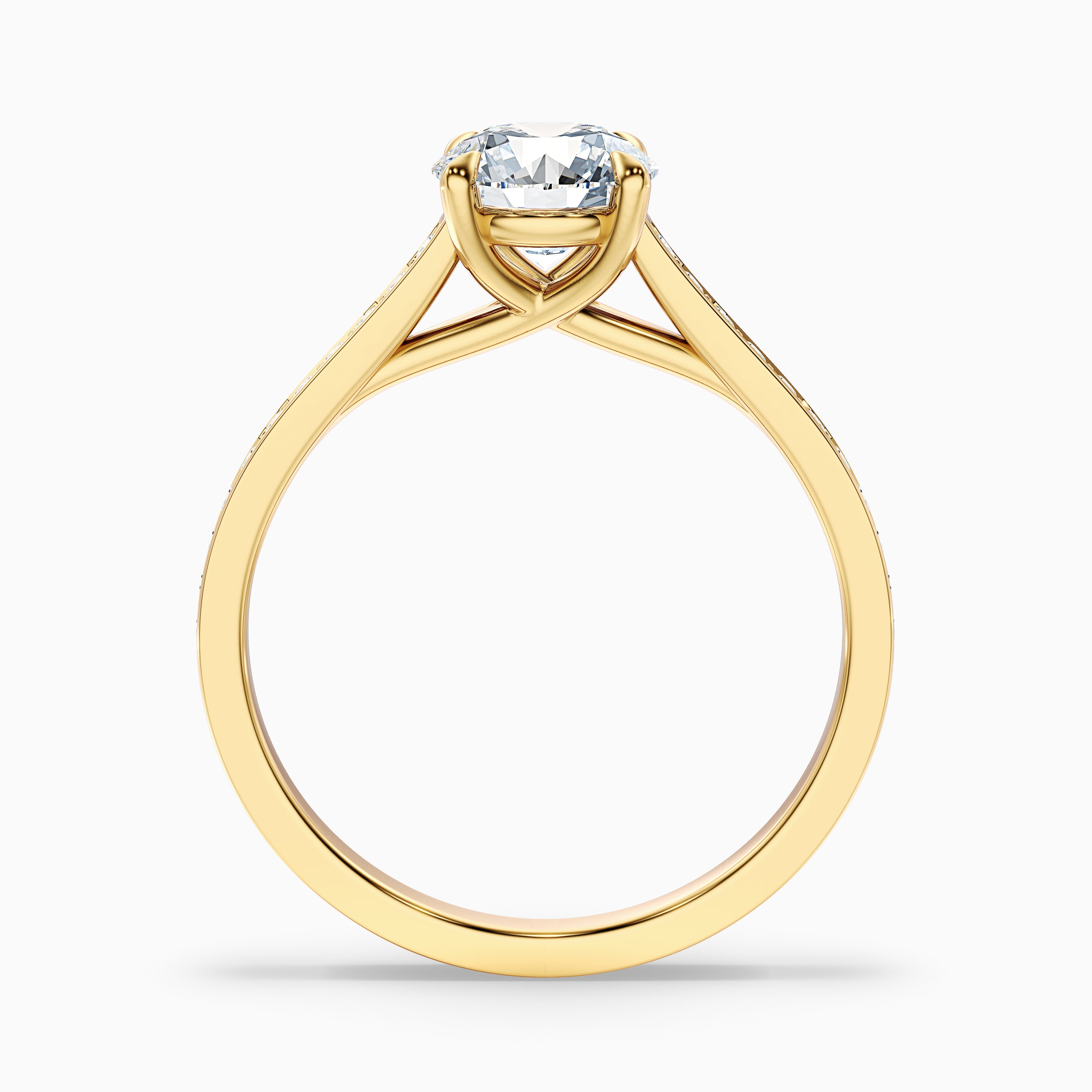Kate 5.5 Carat Round Side Stone Pave Moissanite Engagement Ring in 14k Yellow Gold