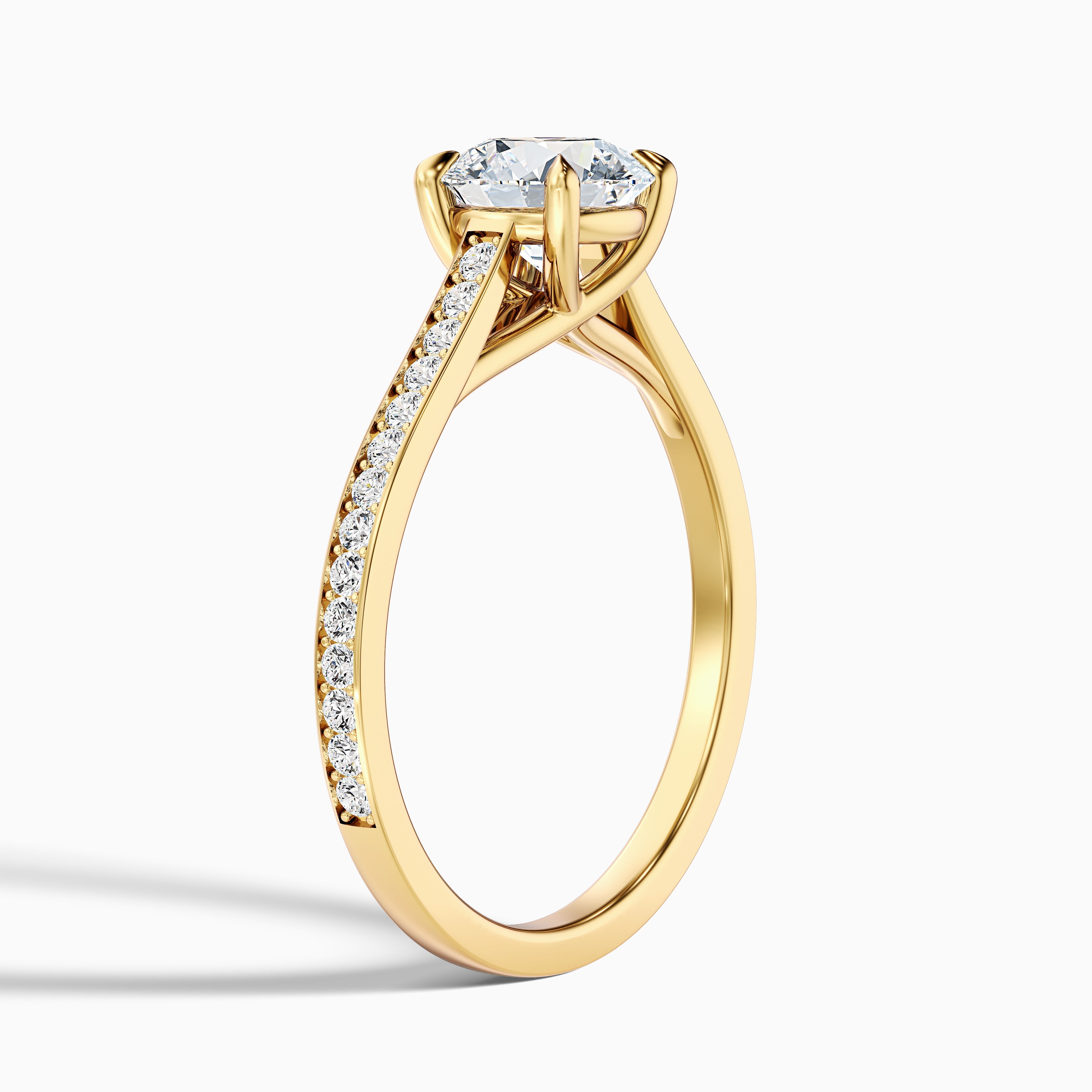 Kate 2.5 Carat Round Side Stone Pave Moissanite Engagement Ring in 10k Yellow Gold