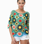 Handmade Crochet Hollow-out Floral Beach Blouse Sleeve Top Bella Mia