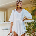 Rayon V neck Lace up Beach Beach Cover Up Seaside Vacation Swimsuit Sun Protection Clothing for Women Bella Mia