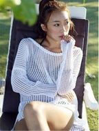 Korean Hollow Out Cutout Mesh Knitwear Bikini Swimsuit Outwear Split Beach Cover-up Bella Mia