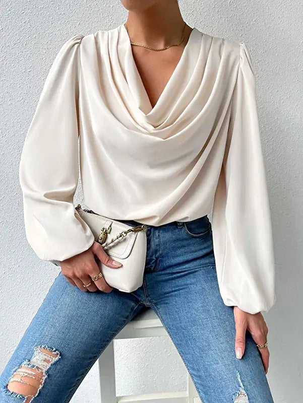 Long Sleeved Shirt Loose Draped V neck Top T shirt Women Clothing Bella Mia