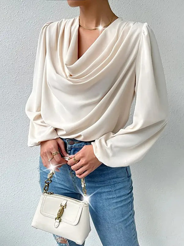 Long Sleeved Shirt Loose Draped V neck Top T shirt Women Clothing Bella Mia