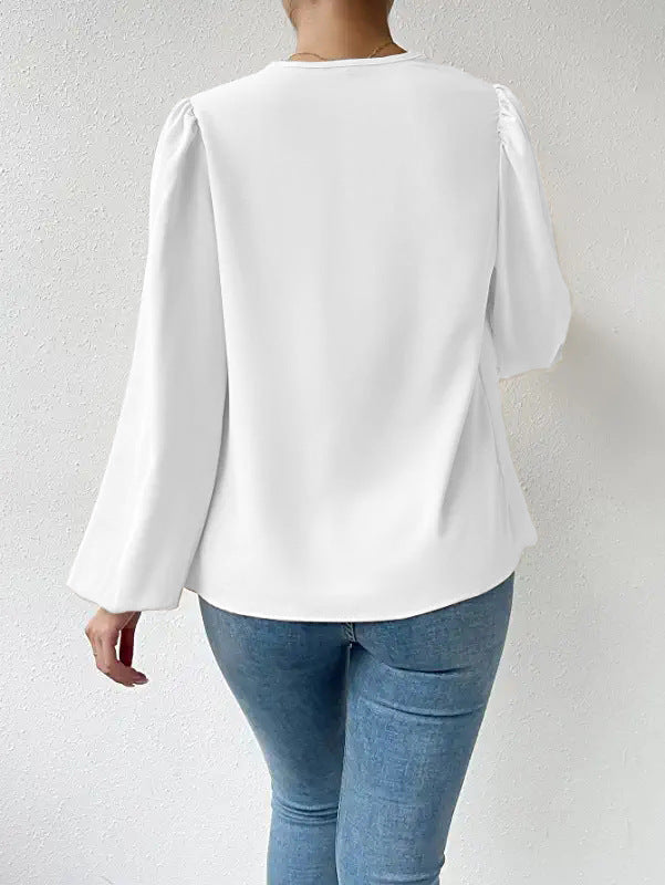 Long Sleeved Shirt Loose Draped V neck Top T shirt Women Clothing Bella Mia