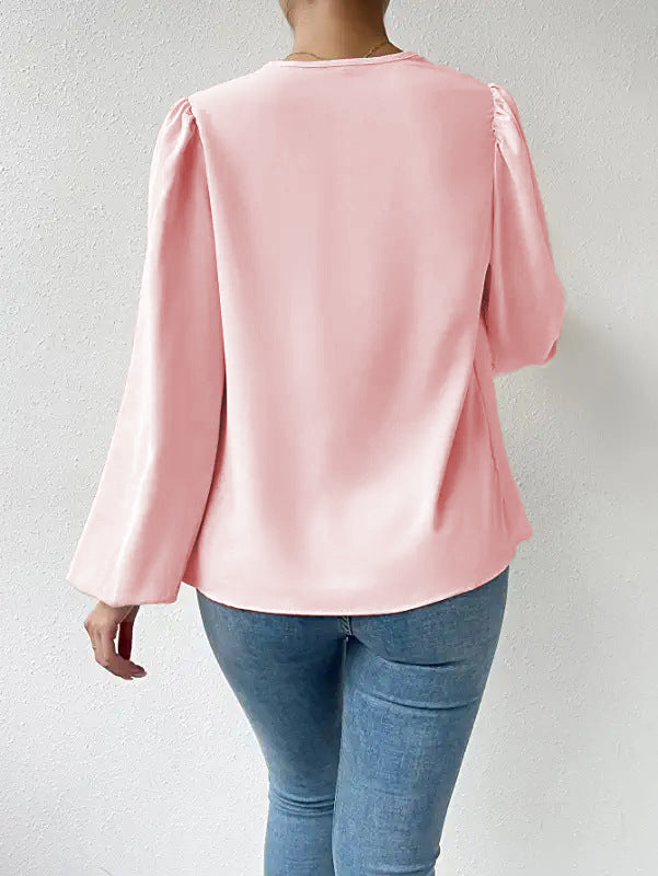 Long Sleeved Shirt Loose Draped V neck Top T shirt Women Clothing Bella Mia