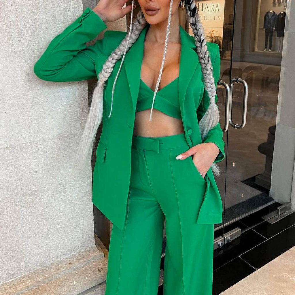 Blazer Suit Set Vest Straight Trousers Three Piece Set Autumn Winter Women Office Set Bella Mia