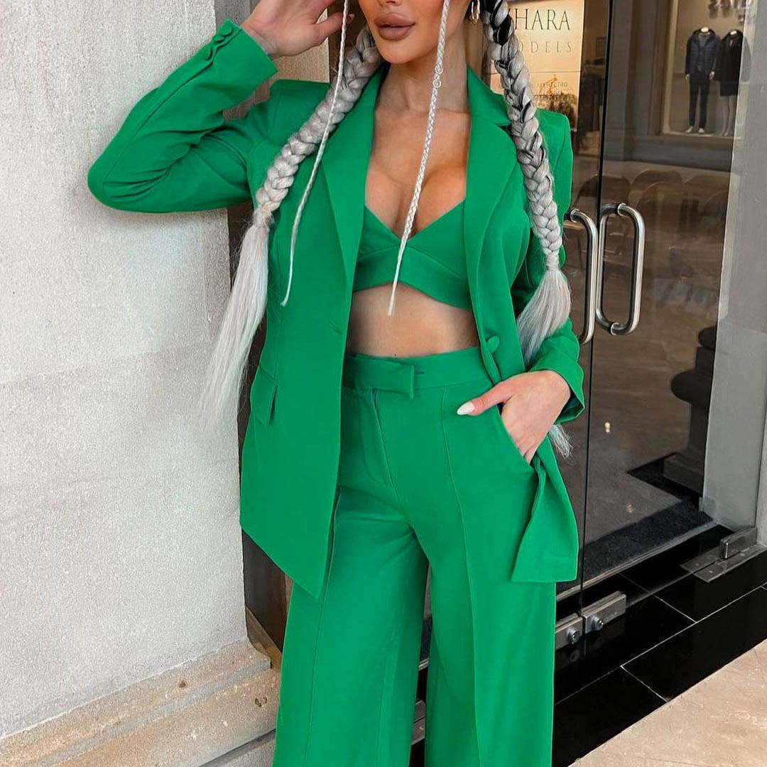 Blazer Suit Set Vest Straight Trousers Three Piece Set Autumn Winter Women Office Set Bella Mia