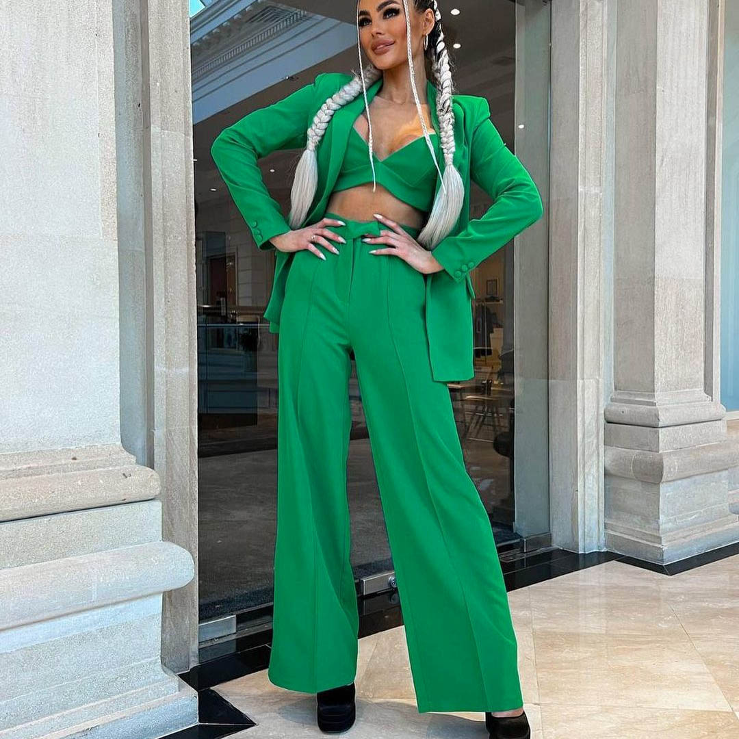 Blazer Suit Set Vest Straight Trousers Three Piece Set Autumn Winter Women Office Set Bella Mia