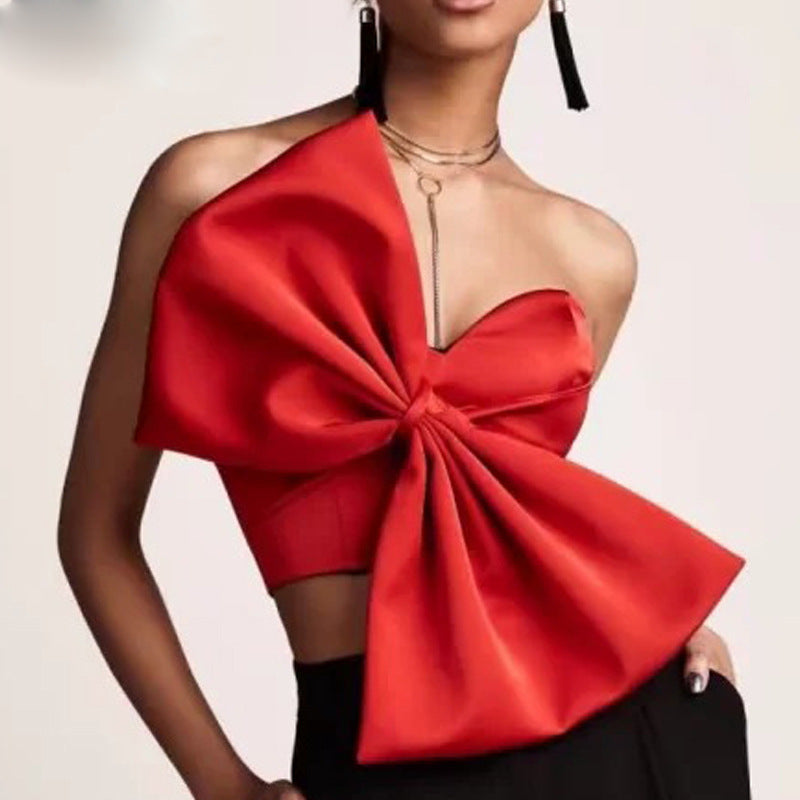 3D Bowknot Sexy Bow Wrapped Chest Strapless Short Top Shirt Women Women Tops Bella Mia