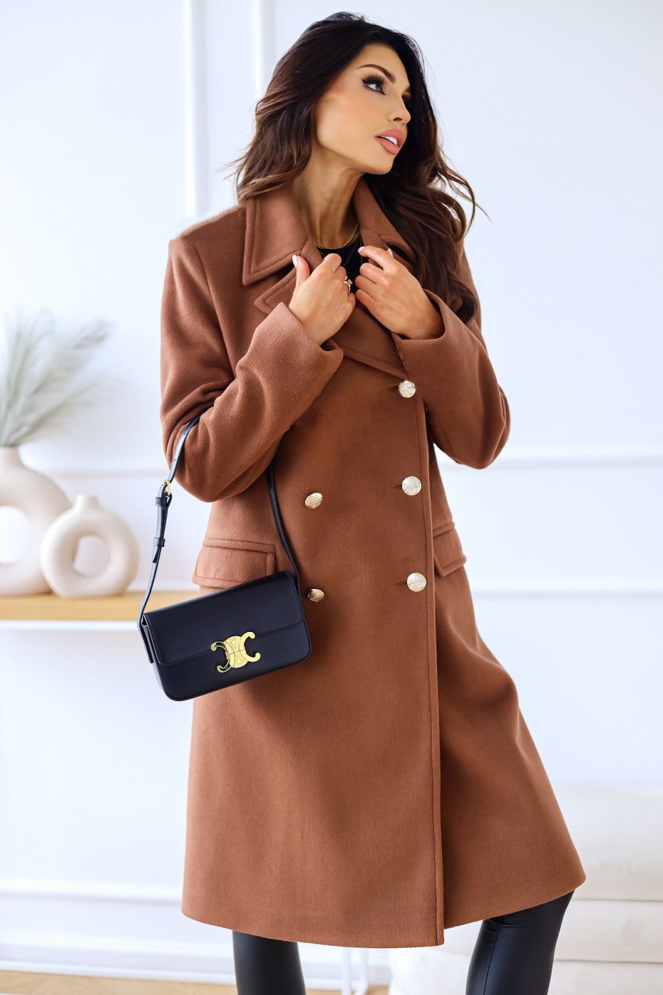 Autumn Winter Simplicity Long Sleeve Collared Double Breasted Woolen Coat Women Clothing Bella Mia