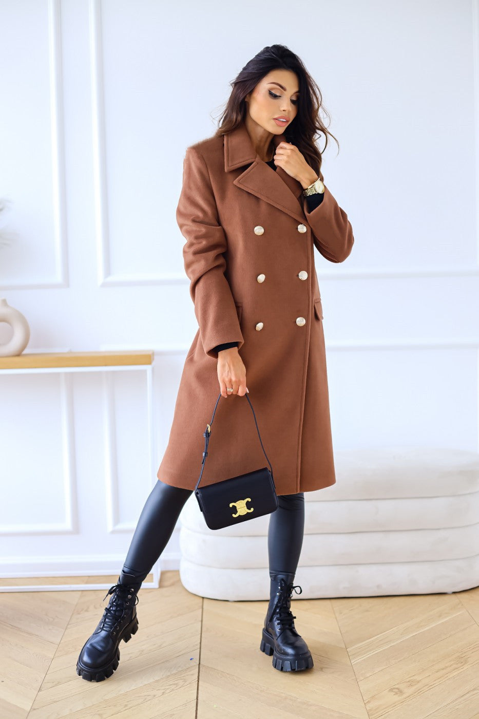Autumn Winter Simplicity Long Sleeve Collared Double Breasted Woolen Coat Women Clothing Bella Mia