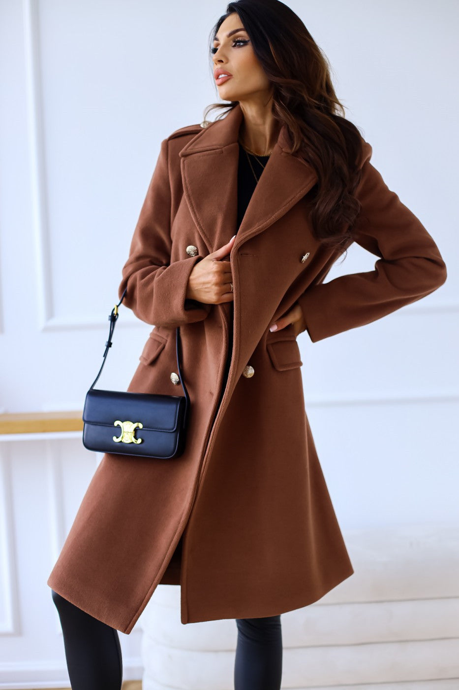 Autumn Winter Simplicity Long Sleeve Collared Double Breasted Woolen Coat Women Clothing Bella Mia