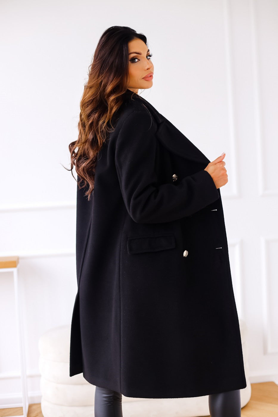 Autumn Winter Simplicity Long Sleeve Collared Double Breasted Woolen Coat Women Clothing Bella Mia