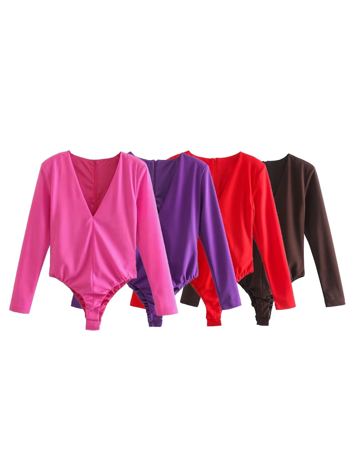 Women Clothing Sexy Four Color Deep V Plunge neck Padded Shoulder Close Fitting Inner Bodysuit Bella Mia