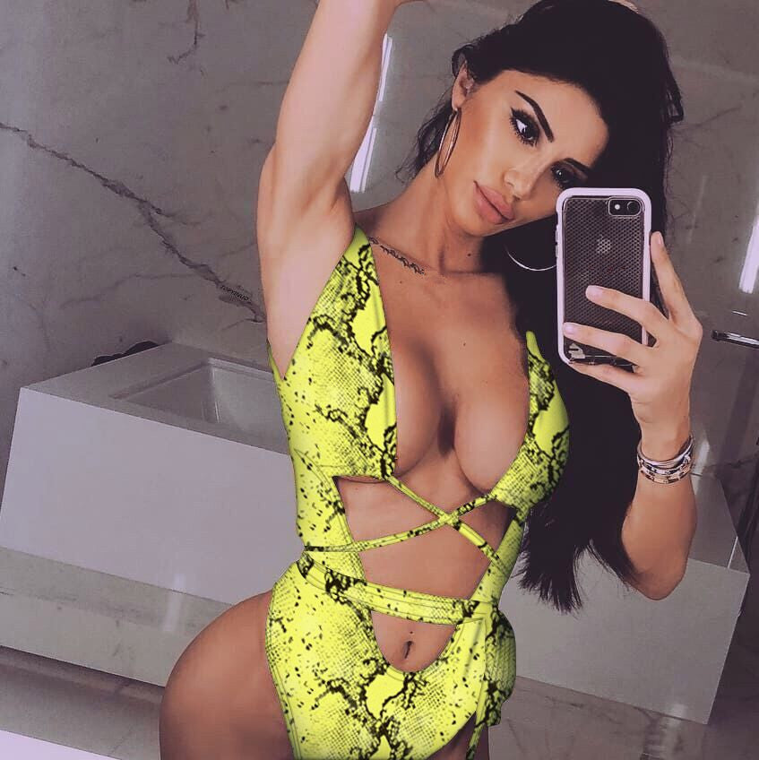 Bikini Leopard Print Hollow Out Cutout Out Strap One-piece Swimsuit Bella Mia