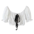 Sexy Crop Lace Lace Jacket Women Summer Bubble Sleeve Square Neck Backless Sweet Pure Desire Shirt Bella Mia