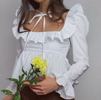 Summer Wind Women Solid Color Long Sleeve Ruffled Shirt Bella Mia