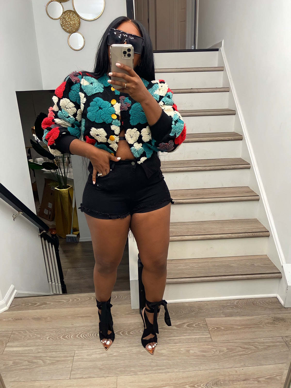 Autumn Winter Retro Three Dimensional Floral Loose Single Breasted Cardigan Short Coat Trend Women Clip 3D Rose Bella Mia