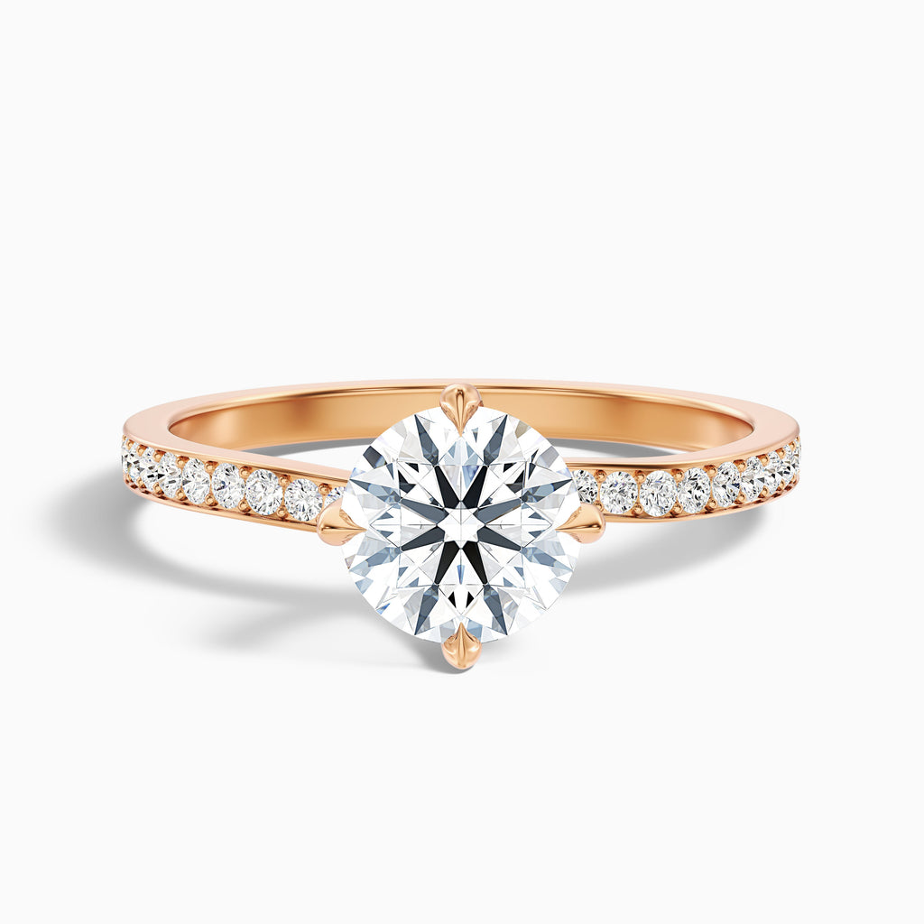 Faye 2 Carat Round Side Stone Pave Moissanite Engagement Ring in 18k Yellow Gold