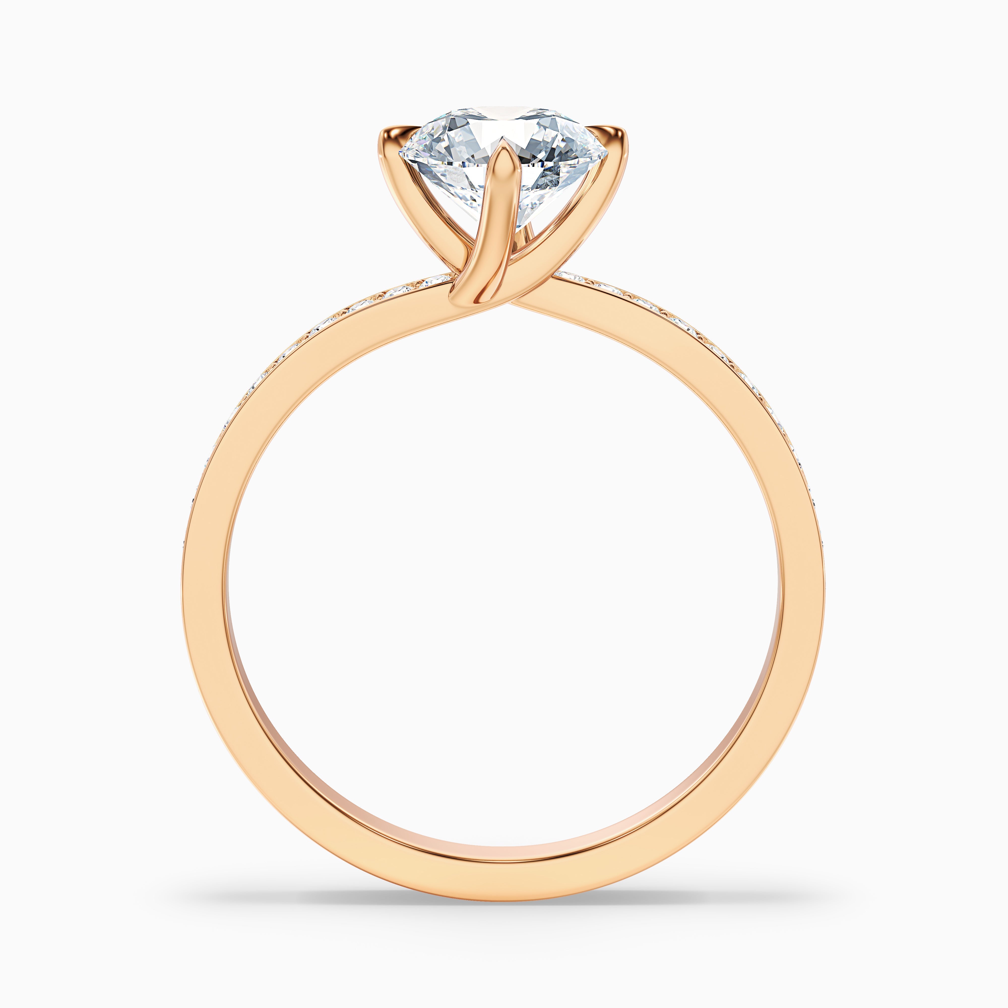 Faye 2 Carat Round Side Stone Pave Moissanite Engagement Ring in 14k White Gold