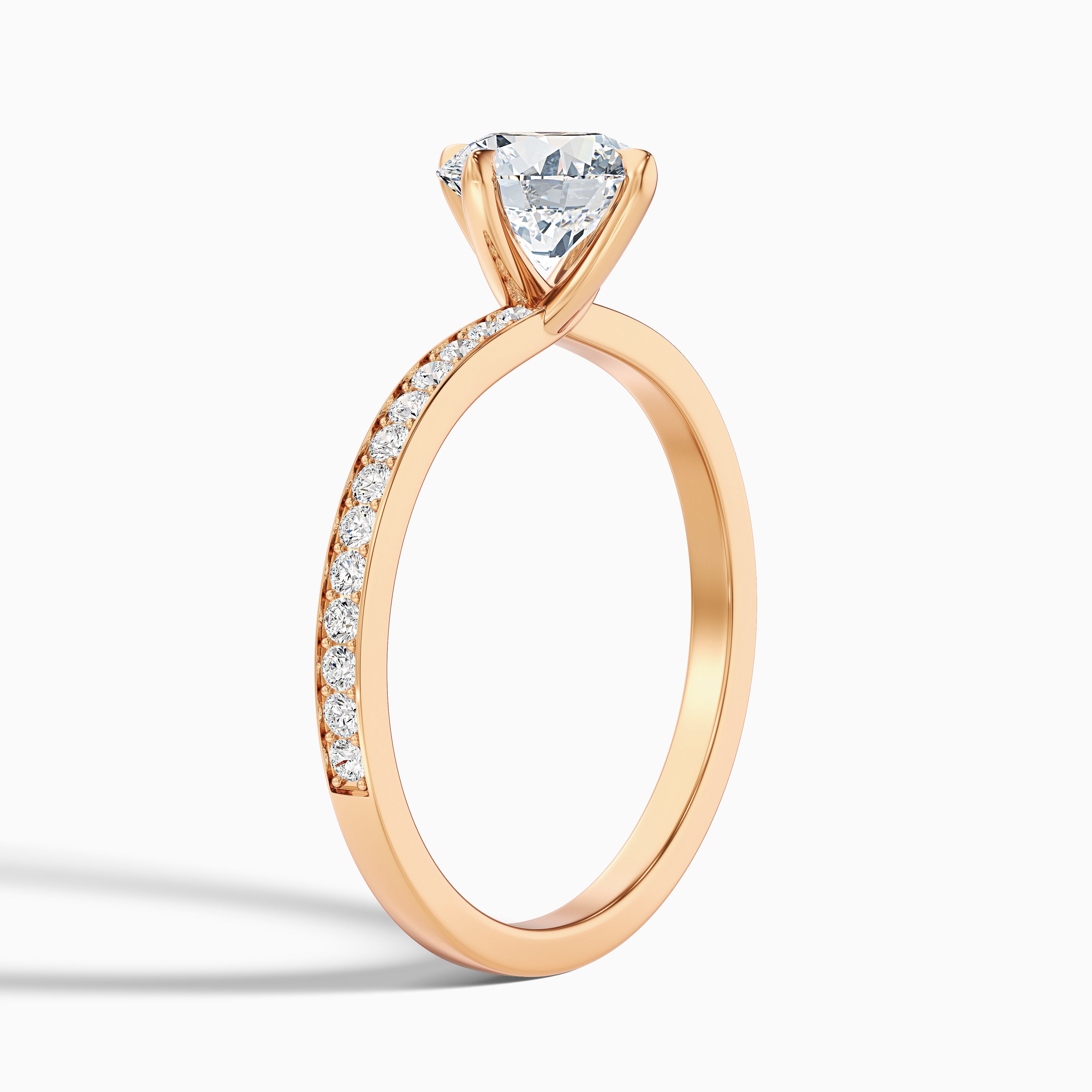 Faye 3 Carat Round Side Stone Pave Moissanite Engagement Ring in 14k Rose Gold