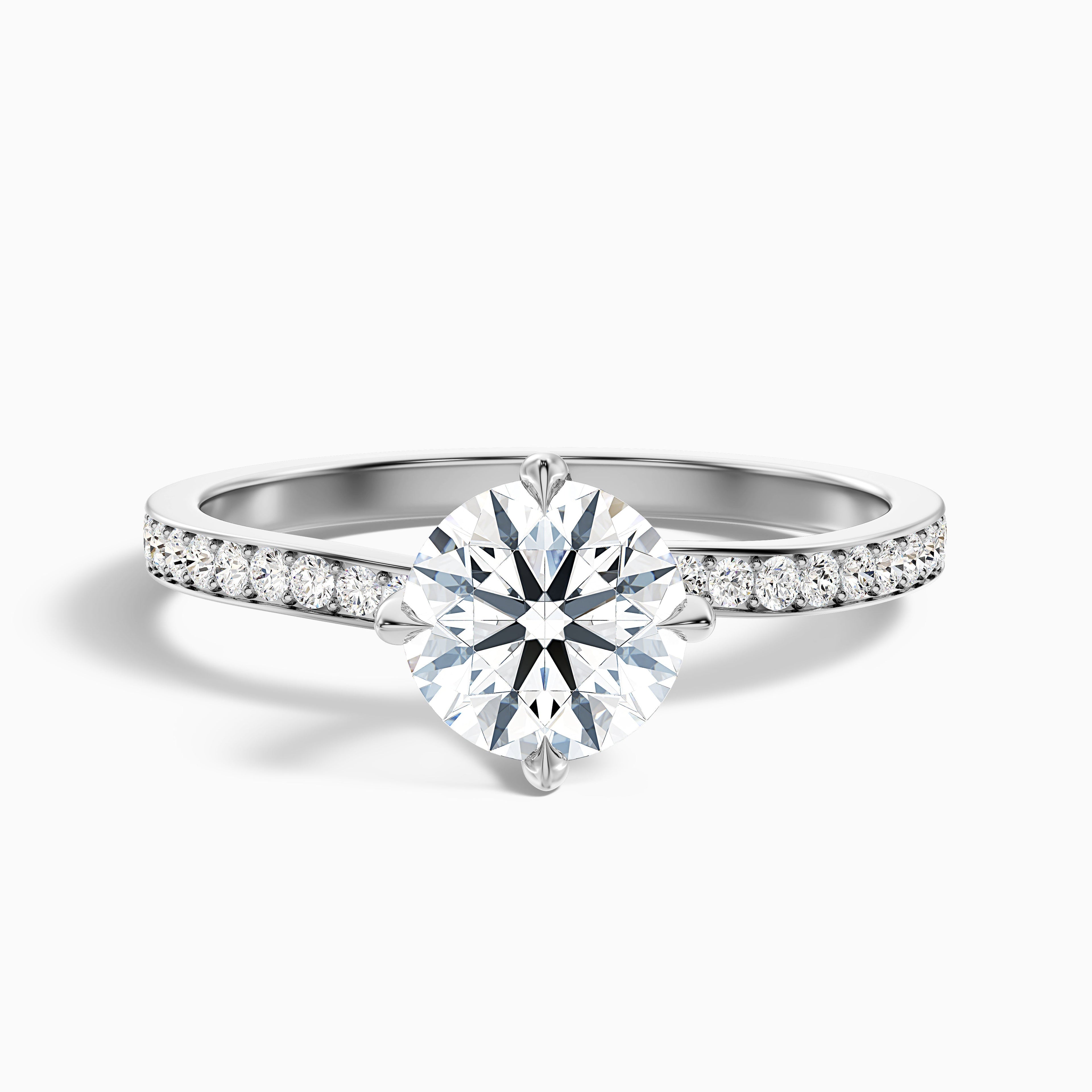 Faye 4.5 Carat Round Side Stone Pave Moissanite Engagement Ring in 18k Rose Gold