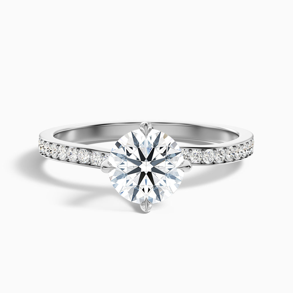 Faye 3 Carat Round Side Stone Pave Moissanite Engagement Ring in 14k Rose Gold