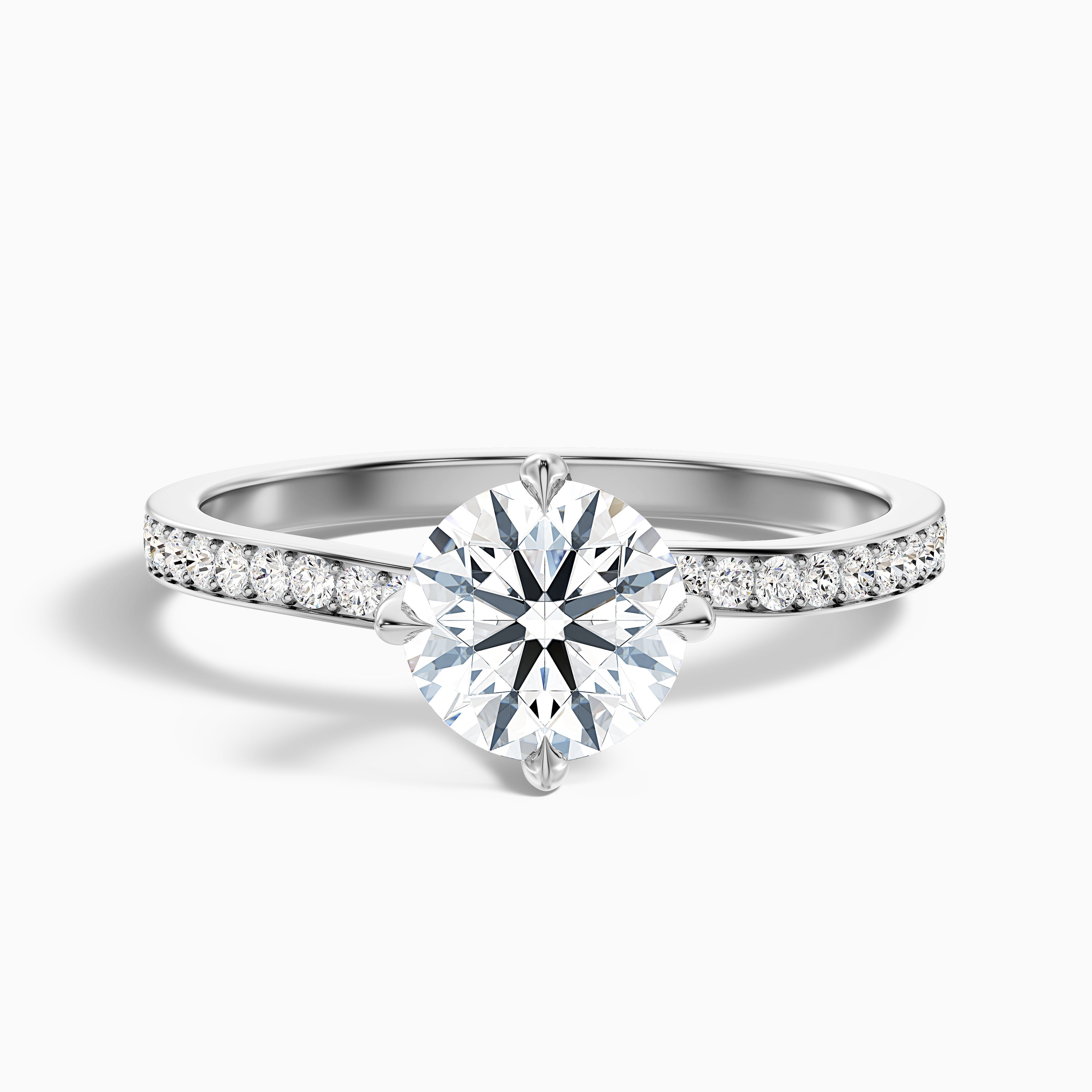 Faye 2 Carat Round Side Stone Pave Moissanite Engagement Ring in 18k White Gold