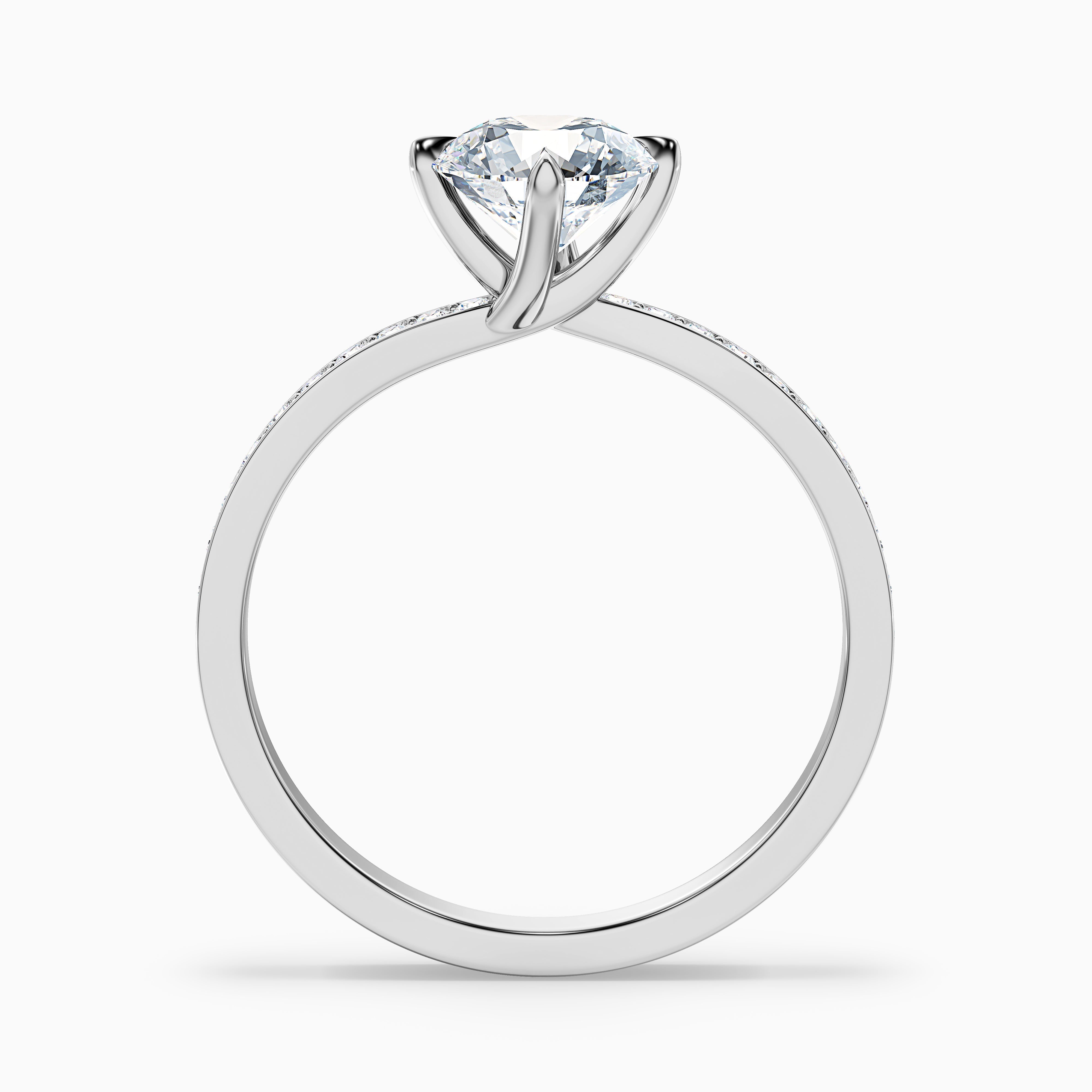 Faye 5 Carat Round Side Stone Pave Moissanite Engagement Ring in 14k White Gold