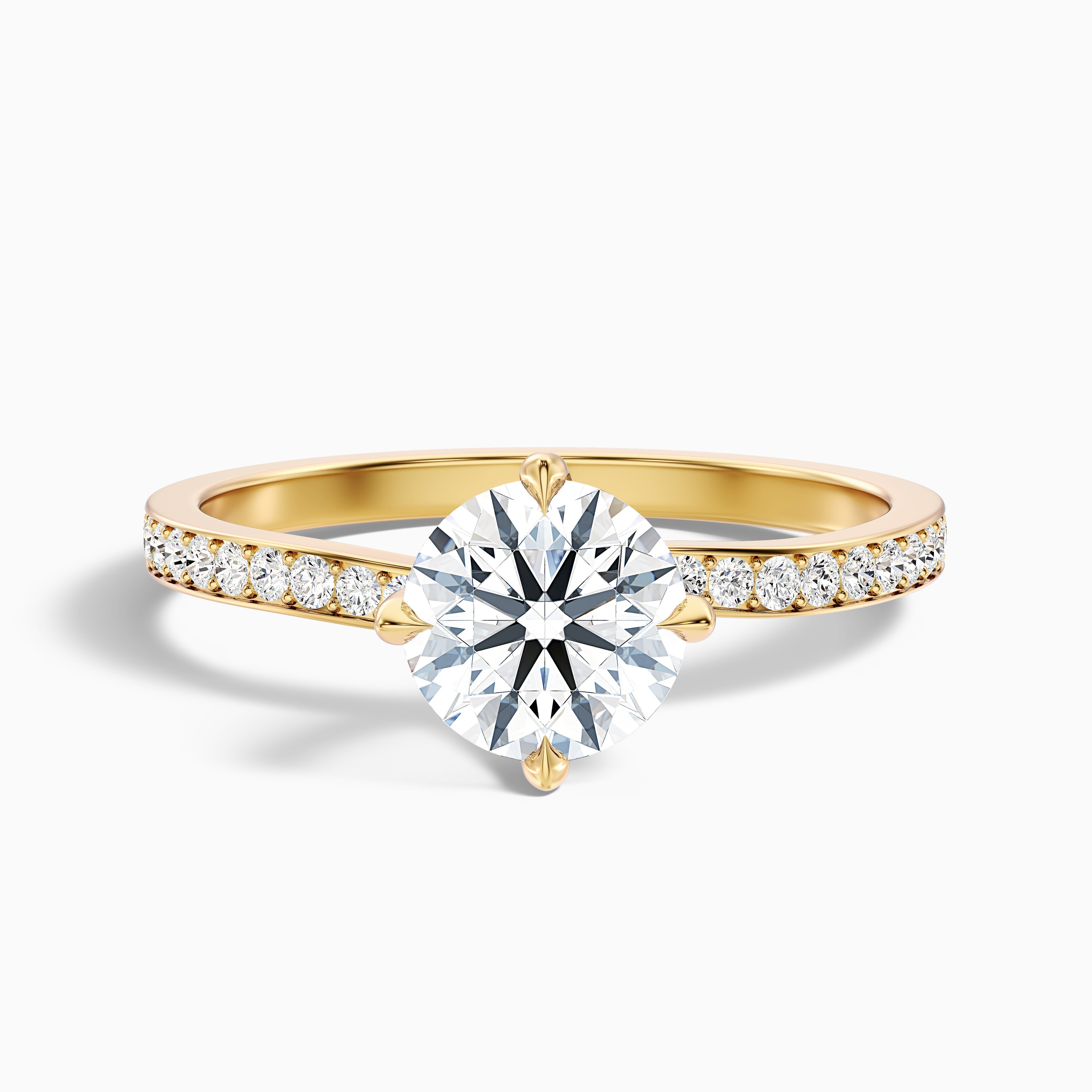 Faye 5 Carat Round Side Stone Pave Moissanite Engagement Ring in 18k Yellow Gold