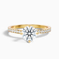 Faye 1.5 Carat Round Side Stone Pave Moissanite Engagement Ring in 10k Yellow Gold