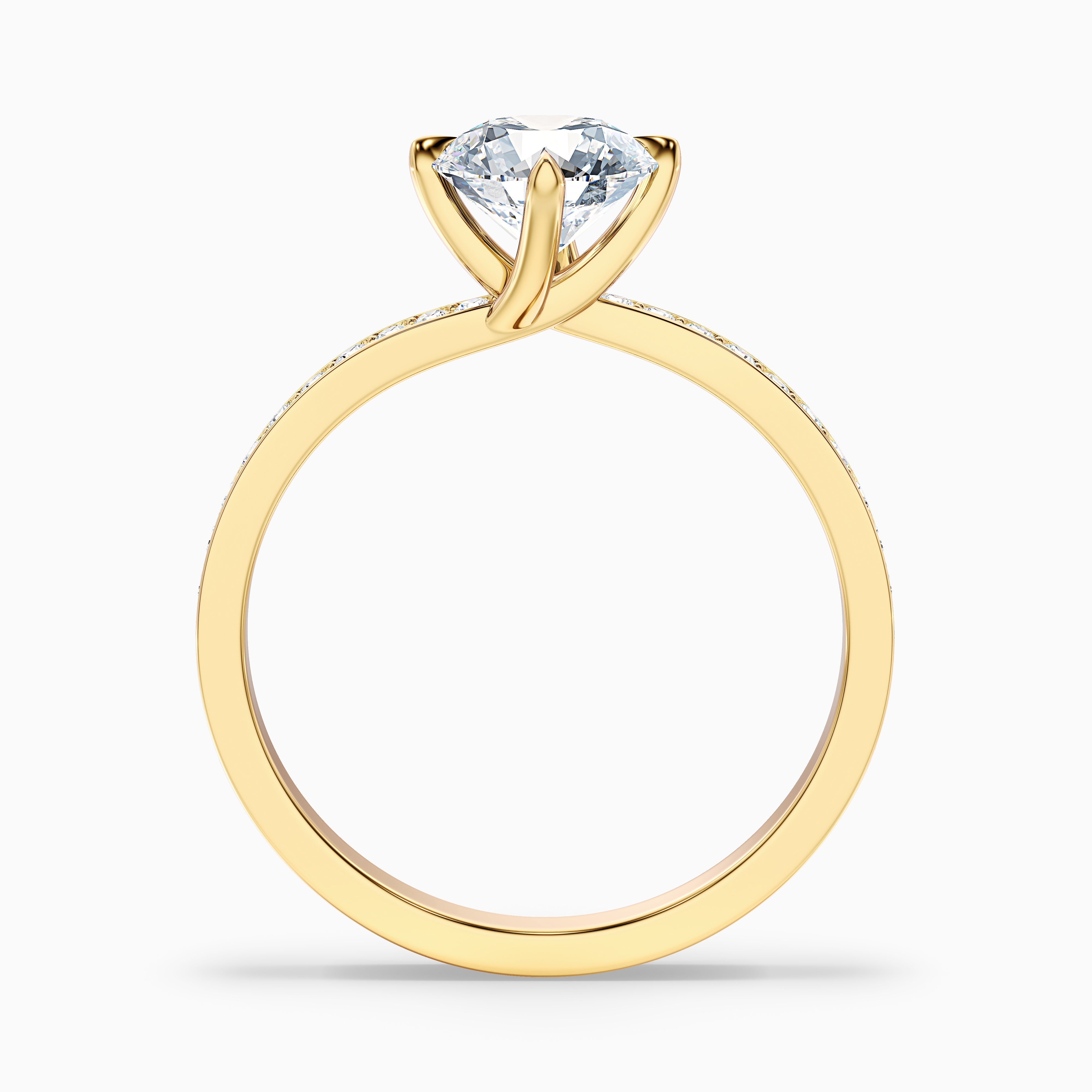 Faye 4.5 Carat Round Side Stone Pave Moissanite Engagement Ring in 18k Yellow Gold